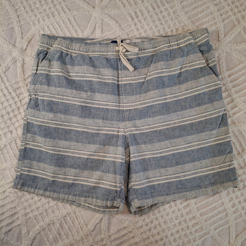 Old Navy Womens XL Blue White Striped Linen Blend Jogger Shorts Elastic Waist